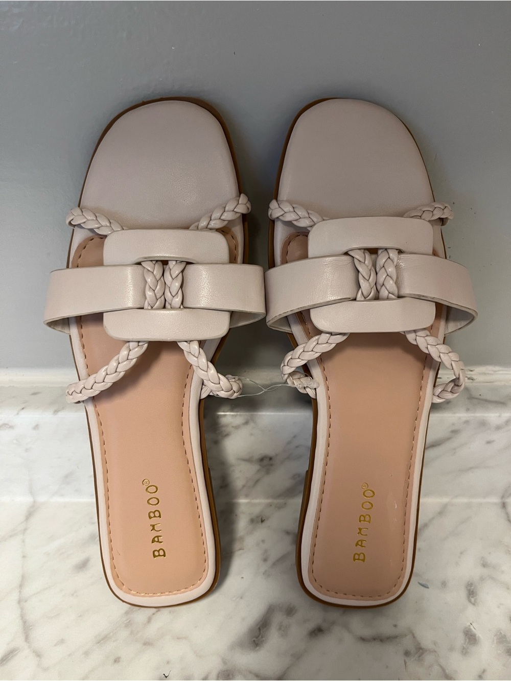 BAMBOO Braided Double-Strap Slide Sandals in Blush